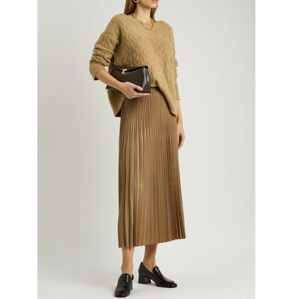 Eileen Fisher Wool Silk Pleated Skirt Biscuit Tan Pull On Large - Picture 3 of 4
